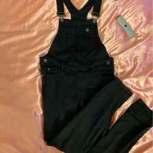 Black denim overalls